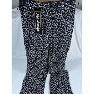 Neo Nostalgia Rayon Floral Print Navy White Women's Regular Pants